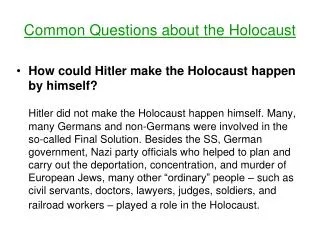 Common Questions about the Holocaust