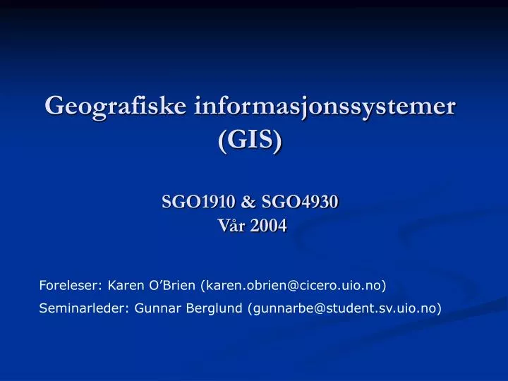 geografiske informasjonssystemer gis sgo1910 sgo4930 v r 2004