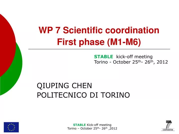 wp 7 scientific coordination first phase m1 m6