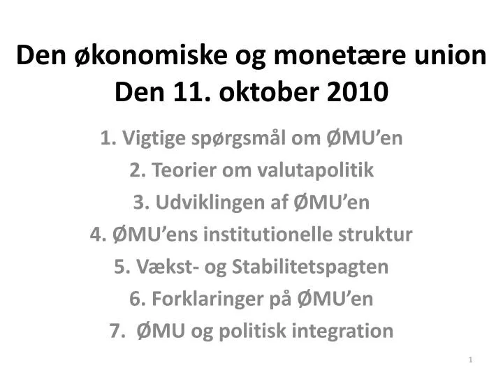den konomiske og monet re union den 11 oktober 2010