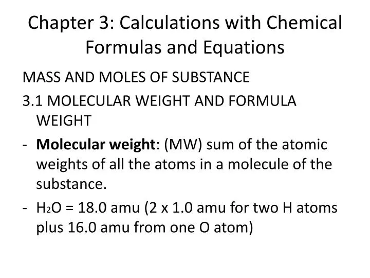chapter 3 calculations with chemical formulas and equations