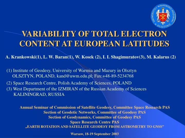 variability of total electron content at european latitudes