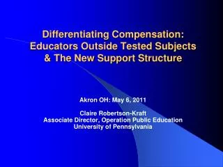 Differentiating Compensation: Educators Outside Tested Subjects &amp; The New Support Structure