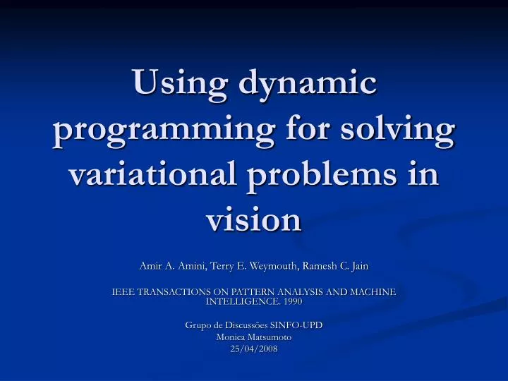 using dynamic programming for solving variational problems in vision