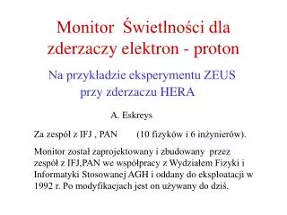 monitor wietlno ci dla zderzaczy elektron proton