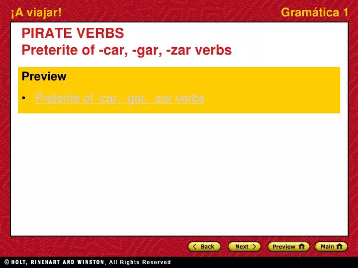 pirate verbs preterite of car gar zar verbs
