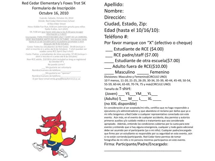 red cedar elementary s foxes trot 5k formulario de inscripci n octubre 16 2010
