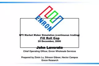 WTI Market Maker Simulation (continuous trading) Fill Roll Gap 20 December, 2000