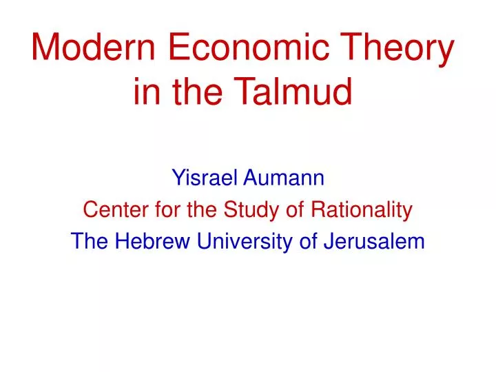 modern economic theory in the talmud