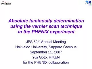 Absolute luminosity determination using the vernier scan technique in the PHENIX experiment