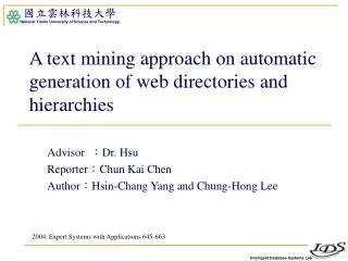 A text mining approach on automatic generation of web directories and hierarchies