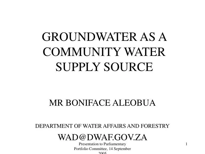 groundwater as a community water supply source