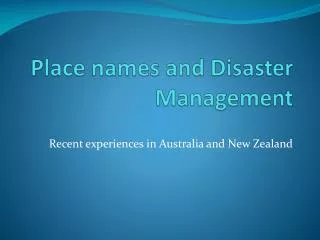 Place names and Disaster Management