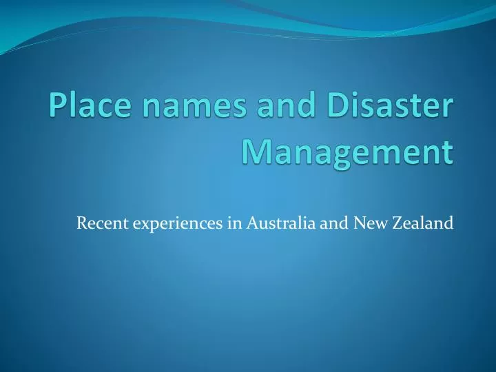 place names and disaster management