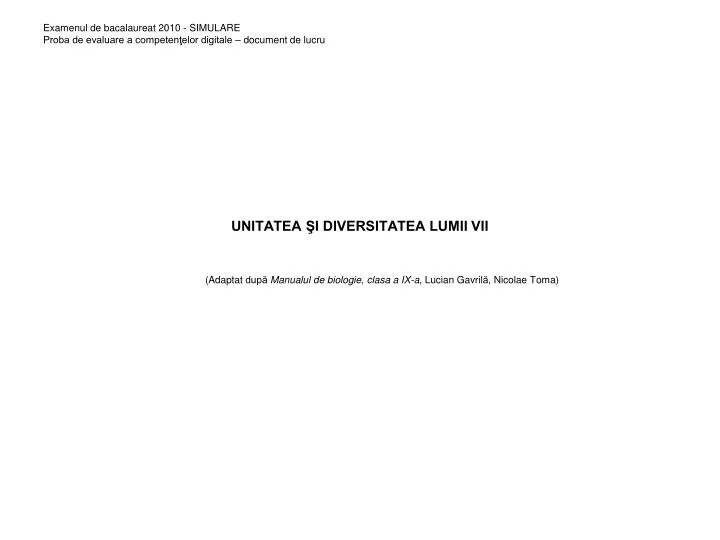 unitatea i diversitatea lumii vii