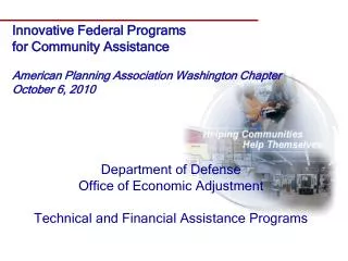 Department of Defense Office of Economic Adjustment Technical and Financial Assistance Programs