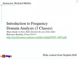 Introduction to Frequency Domain Analysis (3 Classes)