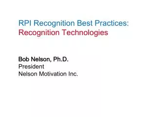 RPI Recognition Best Practices: Recognition Technologies