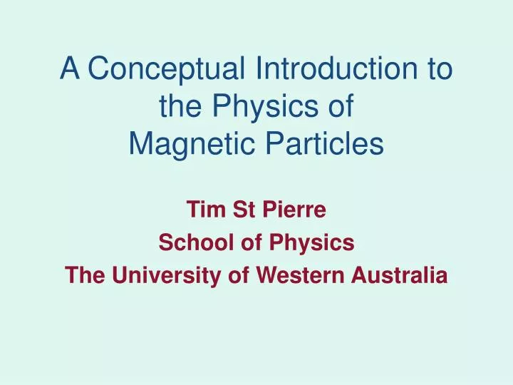 a conceptual introduction to the physics of magnetic particles