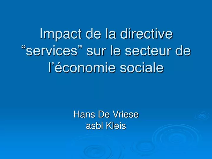 impact de la directive services sur le secteur de l conomie sociale