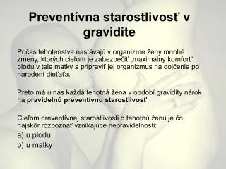 prevent vna starostlivos v gravidite