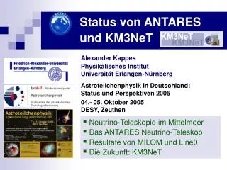 status von antares und km3net