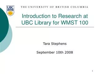 Introduction to Research at UBC Library for WMST 100