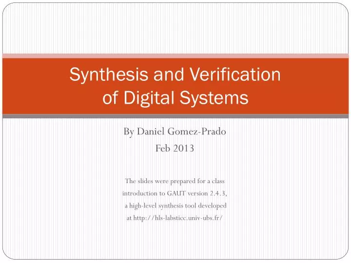 synthesis and verification of digital systems