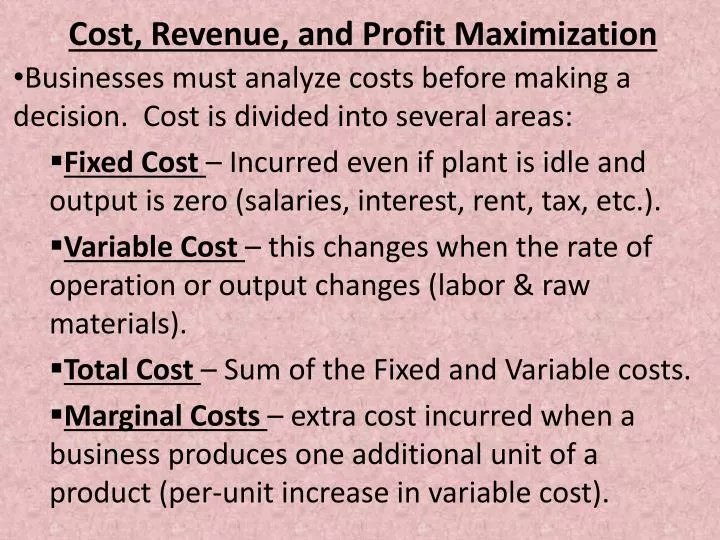 cost revenue and profit maximization