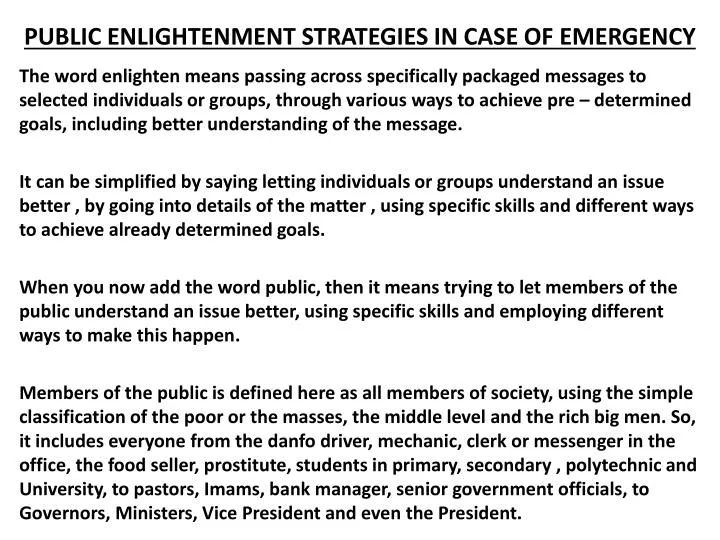 public enlightenment strategies in case of emergency