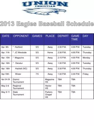 2013 Eagles Baseball Schedule