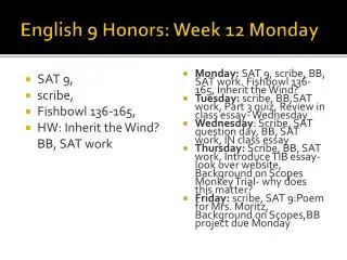 English 9 Honors: Week 12 Monday