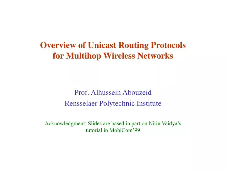 overview of unicast routing protocols for multihop wireless networks