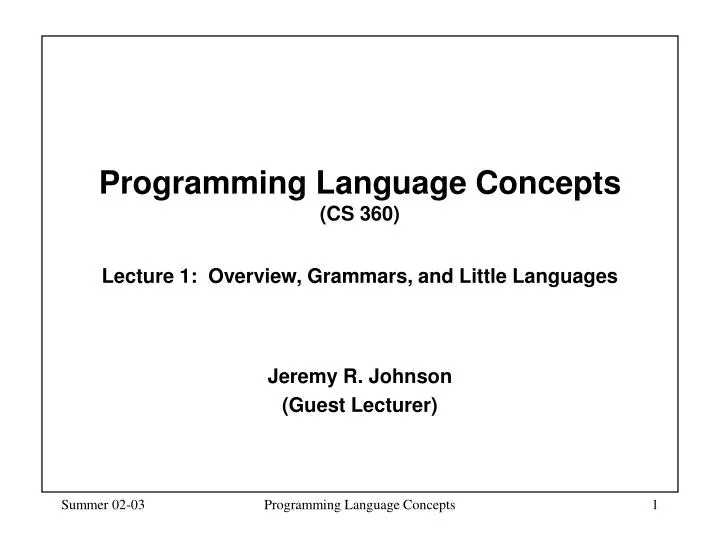 programming language concepts cs 360 lecture 1 overview grammars and little languages