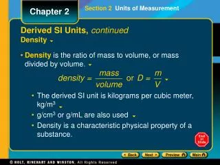Derived SI Units, continued Density