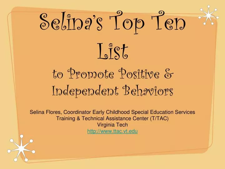 selina s top ten list to promote positive independent behaviors