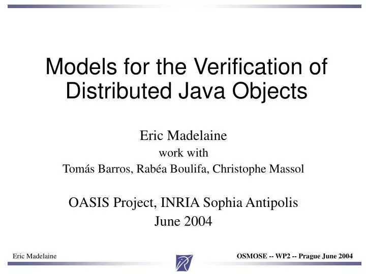 models for the verification of distributed java objects