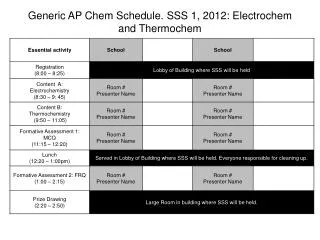 Generic AP Chem Schedule. SSS 1, 2012: Electrochem and Thermo c hem