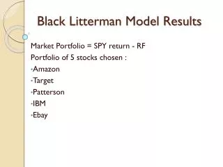 Black Litterman Model Results