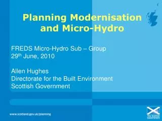 Planning Modernisation and Micro-Hydro