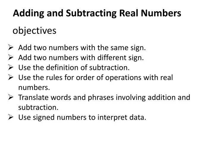 PPT - Adding and Subtracting Real Numbers PowerPoint Presentation, free ...