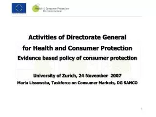 Activities of Directorate General for Health and Consumer Protection