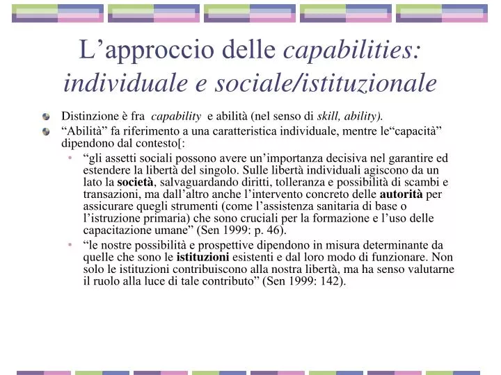 l approccio delle capabilities individuale e sociale istituzionale