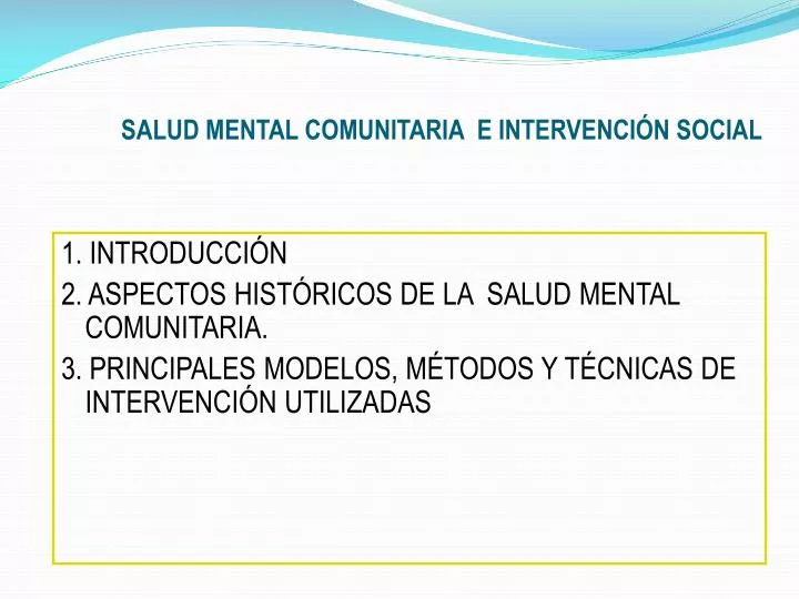 salud mental comunitaria e intervenci n social