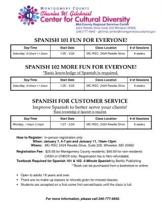 SPANISH 102 MORE FUN FOR EVERYONE! *Basic knowledge of Spanish is required.