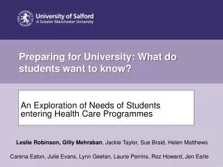 Preparing for University: What do students want to know?
