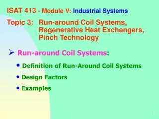 Run-around Coil Systems : Definition of Run-Around Coil Systems Design Factors Examples