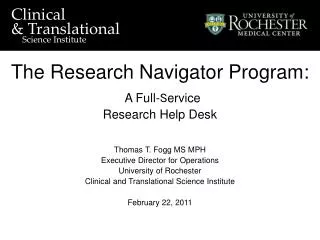 The Research Navigator Program: A Full- S ervice Research Help Desk