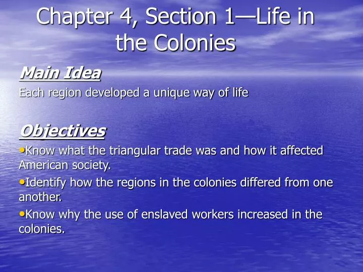 chapter 4 section 1 life in the colonies