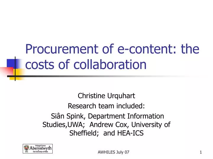 procurement of e content the costs of collaboration